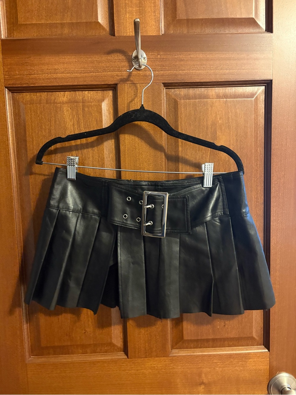 Black Faux Leather Pleated Mini Skirts - Picture 3 of 5